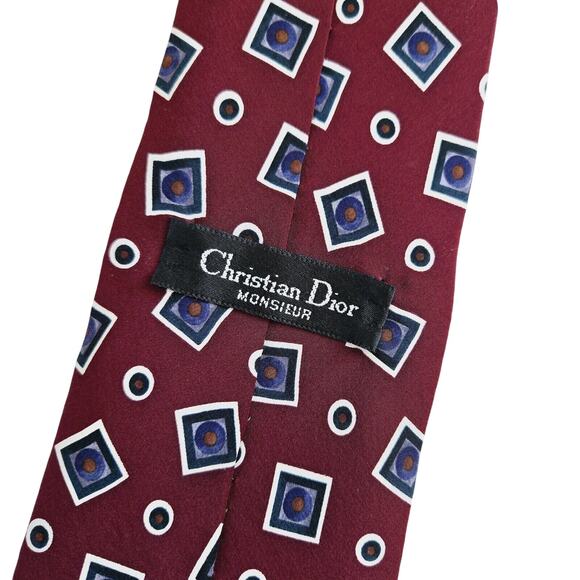 Vintage Christian Dior Silk Tie Red Geometric Classic Luxury Designer Retro USA - Picture 2 of 11
